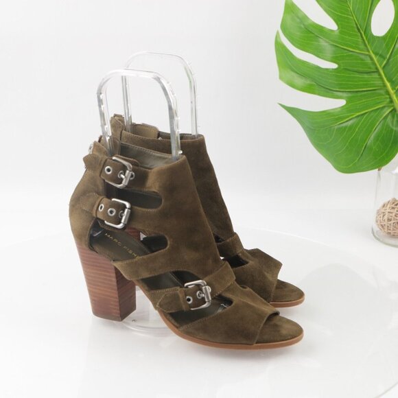 Marc Fisher Womens Calinda Sandal Size 9.5 Olive Green Suede Block Heel Bootie - Picture 2 of 13